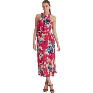 Lauren Ralph Lauren Fuchsia Floral Halter Midi Dress